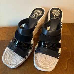 Vince Camuto Black and Tan Espadrille Sandals with Multi-Strap Design